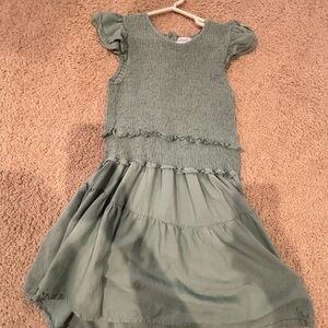 Pleat girls sage green dress